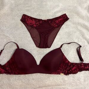 Adore Me Burgundy Lace Bra and Panty Set